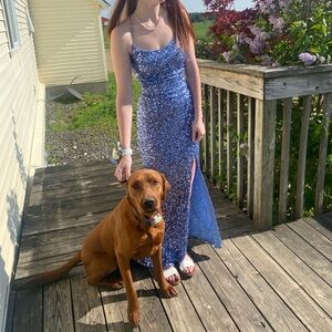 Beautiful purple sequin Primavera prom dress! Size 4, open/adjustable back.